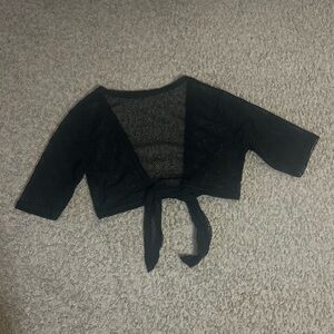 Black Fishnet/Mesh Tie-Front Top